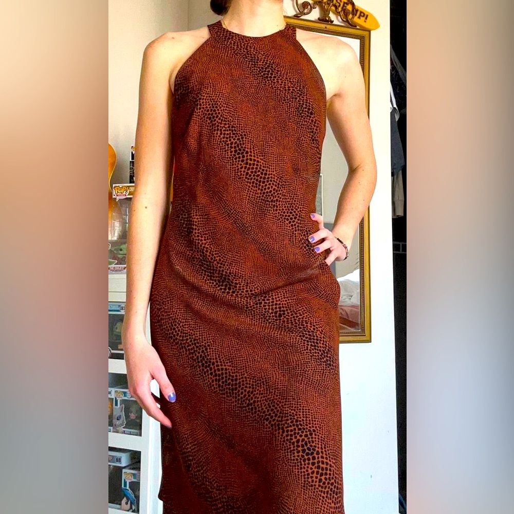Geary Roark Kamisato 12 Black Formal Maxi 90s Sheath Dress Y2Kand brown